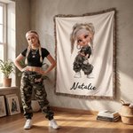 Personalized Y2K Fashion Girl Cartoon Pattern Soft Tassel Throw Blanket with Name Home Daily Use Birthday Gift for Girls