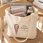 Personalised Pencil Garland Cartoon Teacher Canvas Tote Bag with Surname and Title Back to School Teacher's Day Graduation Gift for Teacher