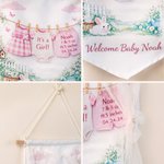 Personalised Something Blue Pink Flower Field Rabbit Banner with Name Baby Shower Birthday Gift for New Parent Baby