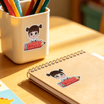 Personalized Cartoon Kid Character Pencil Waterproof Sticker Label with Name School Supplies Back to School Birthday Gift for Boys Girls