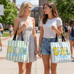 Personalized Summer Bow Lemon Stripe Large Tote Bag with Name Daily Use Summer Vacation Birthday Gift for Girl