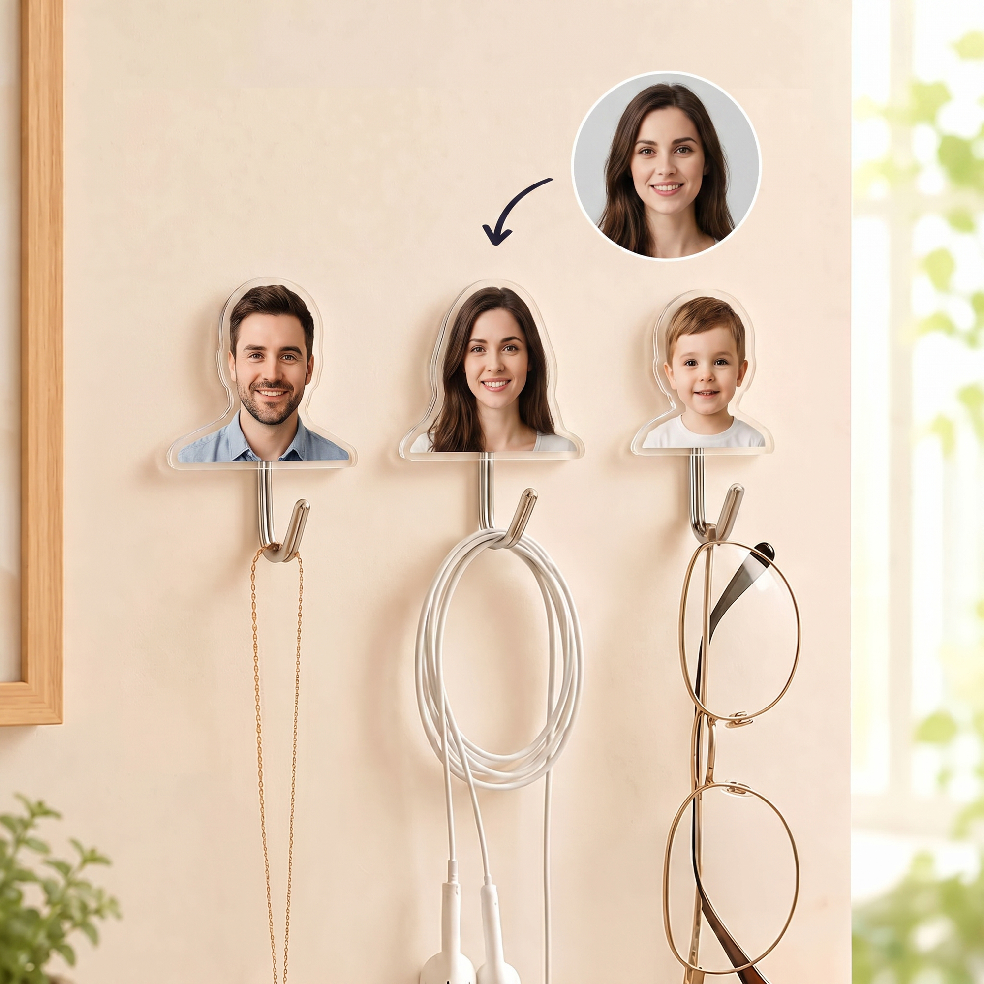 Personalisierter Wandhaken aus Acryl mit niedlichem Gesicht – Wohnaccessoire für den täglichen Gebrauch, Einweihungs- und Geburtstagsgeschenk für Familie und Freunde