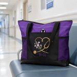 Personalized Heart Birth Flower Stethoscope Large Tote Bag with Name and Mesh Pockets Birthday Nurse Week Gift for Nurse Doctor