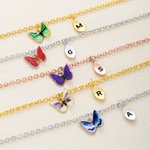 Personalized Birth Butterfly Leaf Pendant Bracelet with Initial Dainty Jewellery Daily Wear Anniversary Birthday Gift for Bestie Bridesmaid