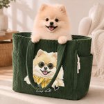 Bolso tote de pana personalizado con foto de mascota en acuarela animada y nombre uso diario regalo de cumpleaños para amantes de las mascotas