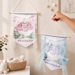 Personalised Something Blue Pink Flower Field Rabbit Banner with Name Baby Shower Birthday Gift for New Parent Baby