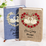 Personalised Heart-Shaped Birth Flower Swan Wedding Vow Journal Book with Name and Date Bridal Shower Party Wedding Gift for Newlyweds