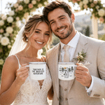 Personalized Black & White Line Outdoor Wedding 12 oz Enamel Mug with Name Daily Use Travel Wedding Anniversary Birthday Gift for Couple