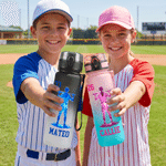 Personalized Multicolour Baseball Silhouette Water Bottle with Name and Number Daily Drinking Travel Birthday Gift for Teenagers Sports Lovers