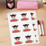 Personalized Cartoon Kid Character Pencil Waterproof Sticker Label with Name School Supplies Back to School Birthday Gift for Boys Girls