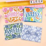 Personalized Multi-Style Colorful Monogram Name Tri-Folded Card Cover Sticker Set Birthday Mahjong Night Gift for Mahjong Lovers