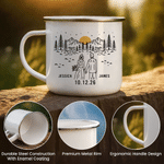 Personalized Black & White Line Outdoor Wedding 12 oz Enamel Mug with Name Daily Use Travel Wedding Anniversary Birthday Gift for Couple