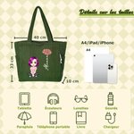 Sac en velours côtelé personnalisé avec fleur de naissance personnage et nom - Accessoire grande capacité - Cadeau d'anniversaire pour les femmes