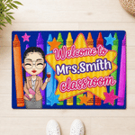 Personalized Welcome to Classroom Crayon Cartoon Character Durable Non-Slip Doormat with Name Appreciation Back to School Gift for Teachers