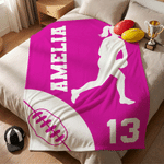 Personalised Australian Rules American Football Theme Silhouette Soft Throw Blanket with Name and Number Home Decor Birthday Gift for AFL Enthusiast