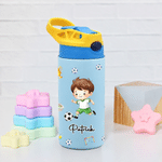 Personalized Cartoon Soccer Character 12 oz Insulated Water Bottle with Name and Initial Back to School Birthday Gift for Kid Soccer Player