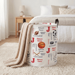Personalized Ball Sports Pattern Storage Laundry Basket with Name and Durable Handles Back to School Birthday Gift for Boys Sports Lovers