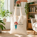Personalised Pencil Garland Cartoon Teacher Canvas Tote Bag with Surname and Title Back to School Teacher's Day Graduation Gift for Teacher