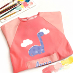 Personalised Cute Dinosaur Paint Waterproof Long Sleeve Apron with Name Text and Pocket Outdoor Activity Birthday Gift for Kids Students