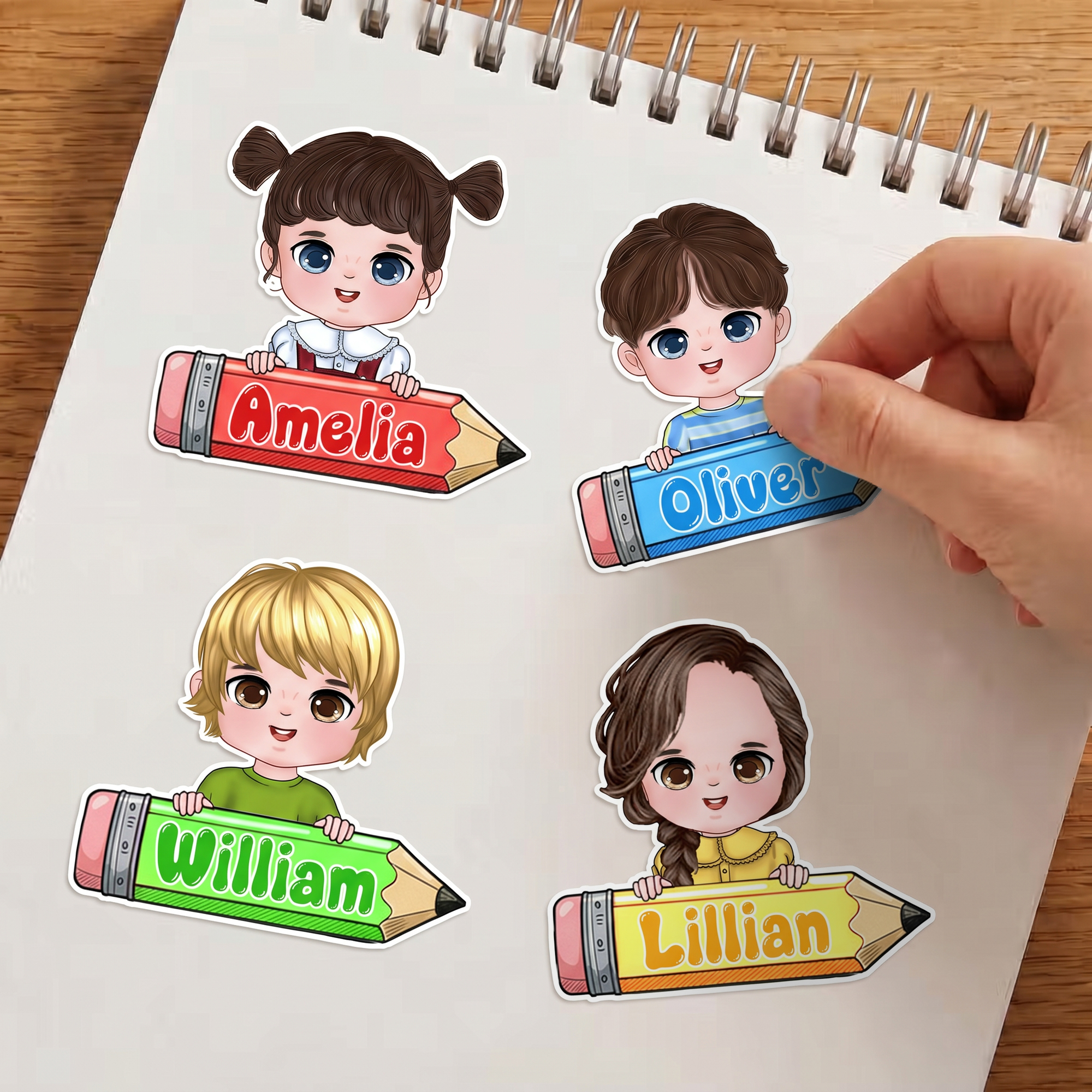Individuell gestaltete, wasserfeste Bleistift-Aufkleber mit Cartoon-Figuren für Kinder, mit Namen – Schulbedarf, Geschenk zum Schulanfang und zum Geburtstag für Jungen und Mädchen