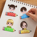 Personalized Cartoon Kid Character Pencil Waterproof Sticker Label with Name School Supplies Back to School Birthday Gift for Boys Girls