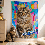 Bannière de fête personnalisée et colorée, style peinture à l'huile, avec photo d'animal de compagnie et son nom — Cadeau d'anniversaire pour les propriétaires d'animaux, à utiliser au quotidien lors 