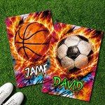 Personalized Fire Ball-Themed Quick Dry Waffle Sport Towel with Name and Carabiner Gym Training Game Day Gift for Sports Lovers