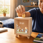 Personalized Cartoon Animal Ball Sports Wooden Piggy Bank with Name Back to School Children's Day Birthday Gift for Kids Students