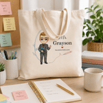 Personalised Pencil Garland Cartoon Teacher Canvas Tote Bag with Surname and Title Back to School Teacher's Day Graduation Gift for Teacher