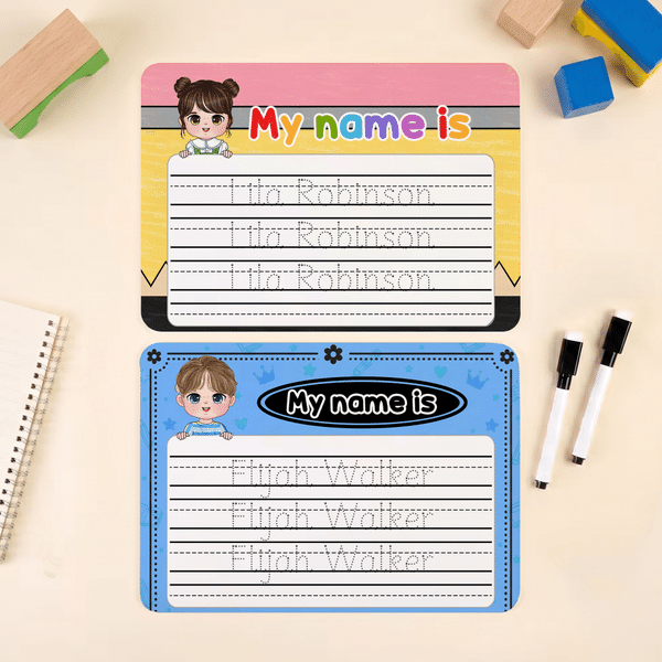 Personalized Cartoon Kid Character Handwriting Name Tracing Board with Dry-Erase Pen Home Learning Accessory Back to School Birthday Gift for Kids