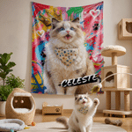 Bannière de fête personnalisée et colorée, style peinture à l'huile, avec photo d'animal de compagnie et son nom — Cadeau d'anniversaire pour les propriétaires d'animaux, à utiliser au quotidien lors 