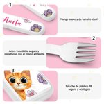 Set de cubiertos infantiles personalizados con nombre y estuche 3 piezas diseño de animales regalo de cumpleaños y vuelta al cole para niños y niñas