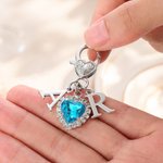 Personalized Something Blue Heart Crystal Bouquet Charm with Initial Wedding Anniversary Gift for Couples Newlyweds