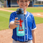 Personalized Multicolour Baseball Silhouette Water Bottle with Name and Number Daily Drinking Travel Birthday Gift for Teenagers Sports Lovers