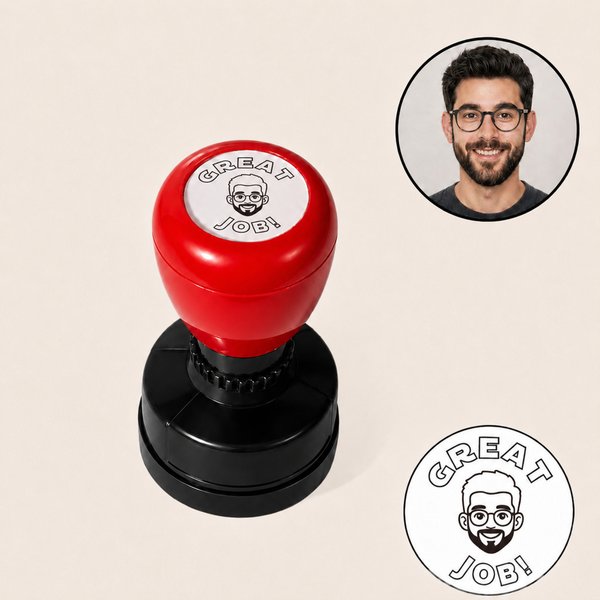 Personalised Teacher Face Portrait Multicolour Self-Inking Stamp with Text Teacher's Day Thank You Motivational Gift for Teachers