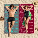 Gepersonaliseerd sneldrogend strandlaken met wielrennersilhouet en naam ideaal voor stranddagen of als verjaardagscadeau voor fietsliefhebbers