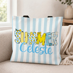 Personalized Summer Bow Lemon Stripe Large Tote Bag with Name Daily Use Summer Vacation Birthday Gift for Girl