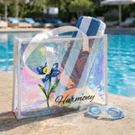 Personalized Starry Sky Birth Flower Clear Hologram Waterproof Tote Bag with Name Summer Vacation Daily Use Birthday Gift for Friends Girls