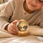 Personalized Four-Leaf Cover Round Crystal Ball LED Night Light with Name and Wooden Base Home Decor Birthday Gift for Kids Friends