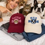 Casquette de baseball 100 % coton personnalisée, avec photo de votre animal brodée en plusieurs couleurs, son nom et l'année. Idéale pour un usage quotidien, pour une fête d'anniversaire ou comme cade