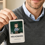 Personalised Cartoon Character Classroom Captain PU Leather ID Card Badge Holder with Langarden Back to School Teacher's Day Graduation Gift for Teacher