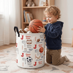 Personalized Ball Sports Pattern Storage Laundry Basket with Name and Durable Handles Back to School Birthday Gift for Boys Sports Lovers