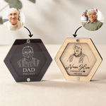 Boîte de rangement en bois pour cheveux, personnalisée avec dessin au trait et photo, comportant l'année et un surnom, ainsi qu'un couvercle transparent magnétique — Cadeau de condoléances et de souve