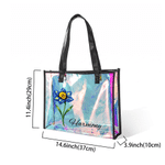 Personalized Starry Sky Birth Flower Clear Hologram Waterproof Tote Bag with Name Summer Vacation Daily Use Birthday Gift for Friends Girls