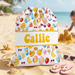 Personalised Cute Ice Cream Sun Crab Cloud Pattern Drawstring Bag with Name Beach Party Daily Use Birthday Gift for Kids Friends Family