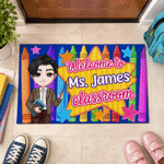 Personalized Welcome to Classroom Crayon Cartoon Character Durable Non-Slip Doormat with Name Appreciation Back to School Gift for Teachers
