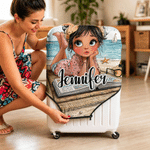 Personalized Cartoon Girl Luggage Cover with Name Fits 18-32 Inches Suitcase Travel Use Vacation Birthday Gift for Woman Travel Lover