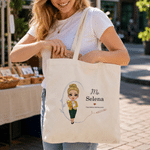 Personalised Pencil Garland Cartoon Teacher Canvas Tote Bag with Surname and Title Back to School Teacher's Day Graduation Gift for Teacher
