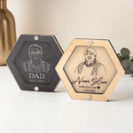 Boîte de rangement en bois pour cheveux, personnalisée avec dessin au trait et photo, comportant l'année et un surnom, ainsi qu'un couvercle transparent magnétique — Cadeau de condoléances et de souve