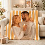 Personalised Vertical Striped Style Couple Photo Soft Throw Blanket with Name and Text Home Decor Birthday Anniversary Gift for Couple Lover